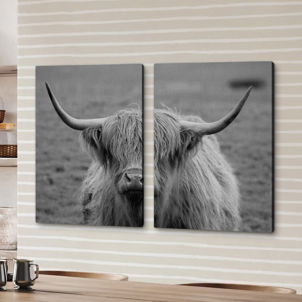 Black White Highland Cow Wall Art