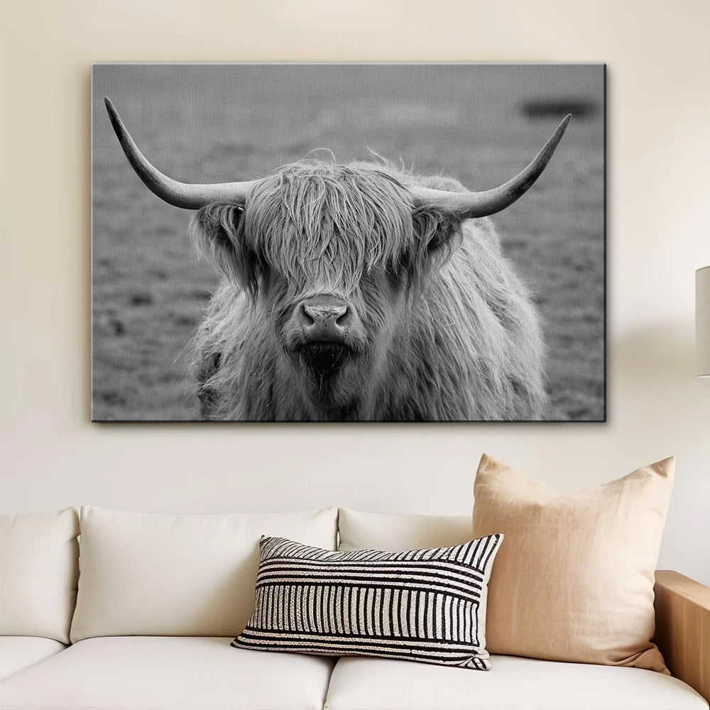 Black White Highland Cow Wall Art