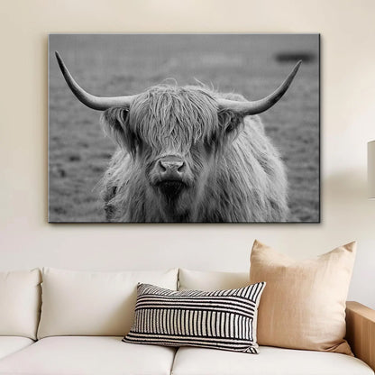 Black White Highland Cow Wall Art
