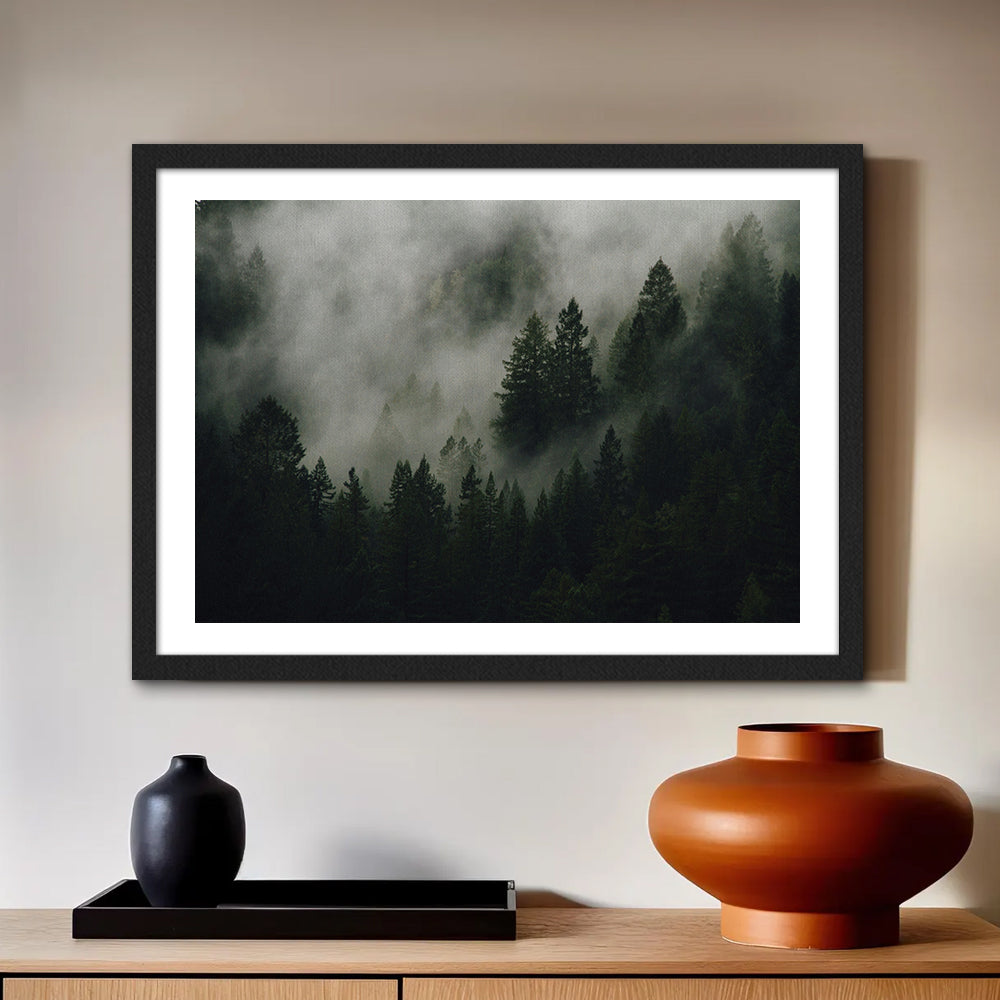 Pine Tree Misty Mountain Wall Art