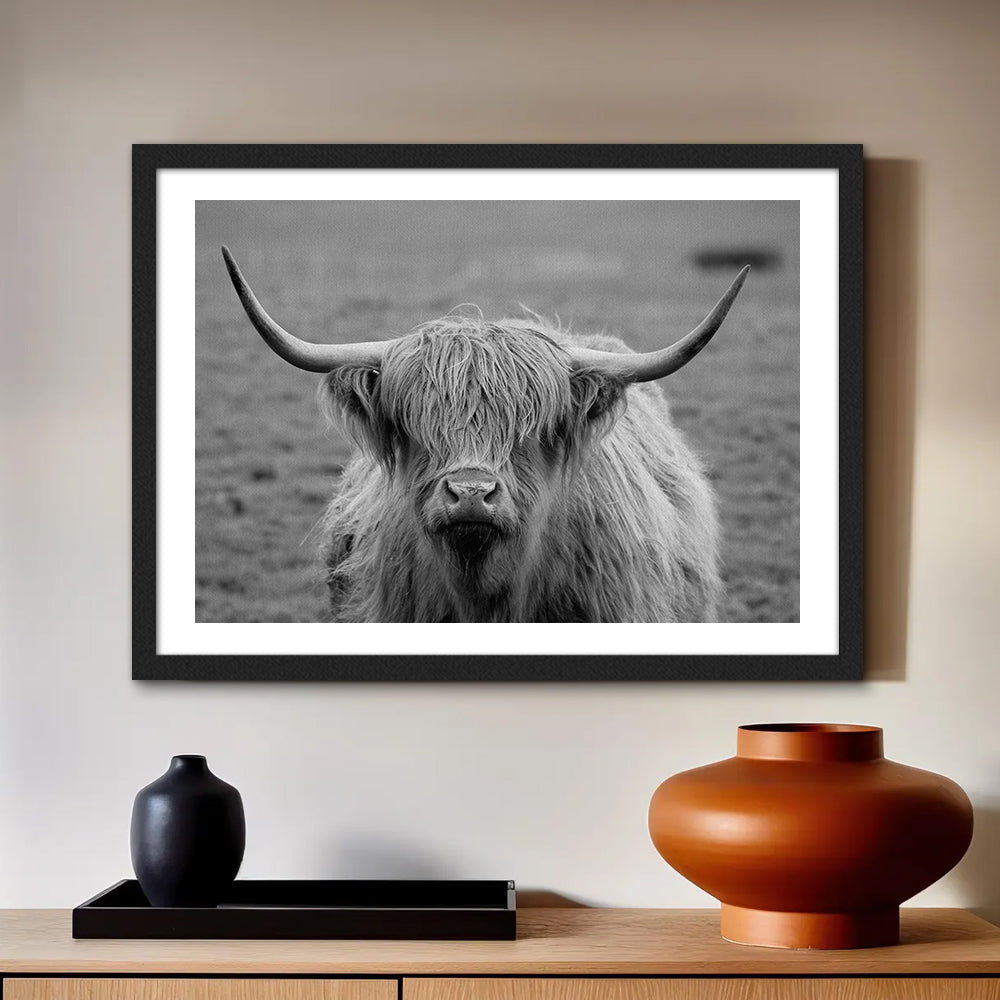 Black White Highland Cow Wall Art