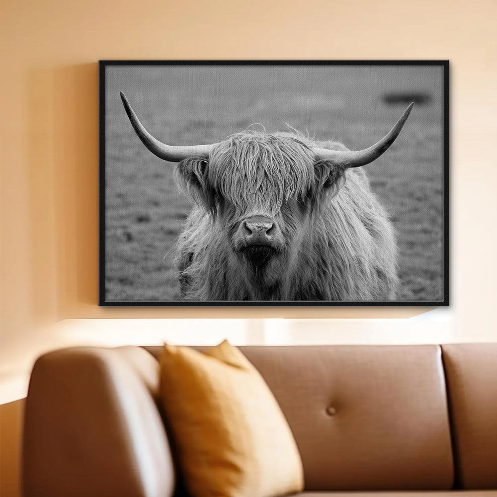 Black White Highland Cow Wall Art