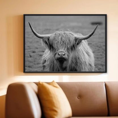Black White Highland Cow Wall Art